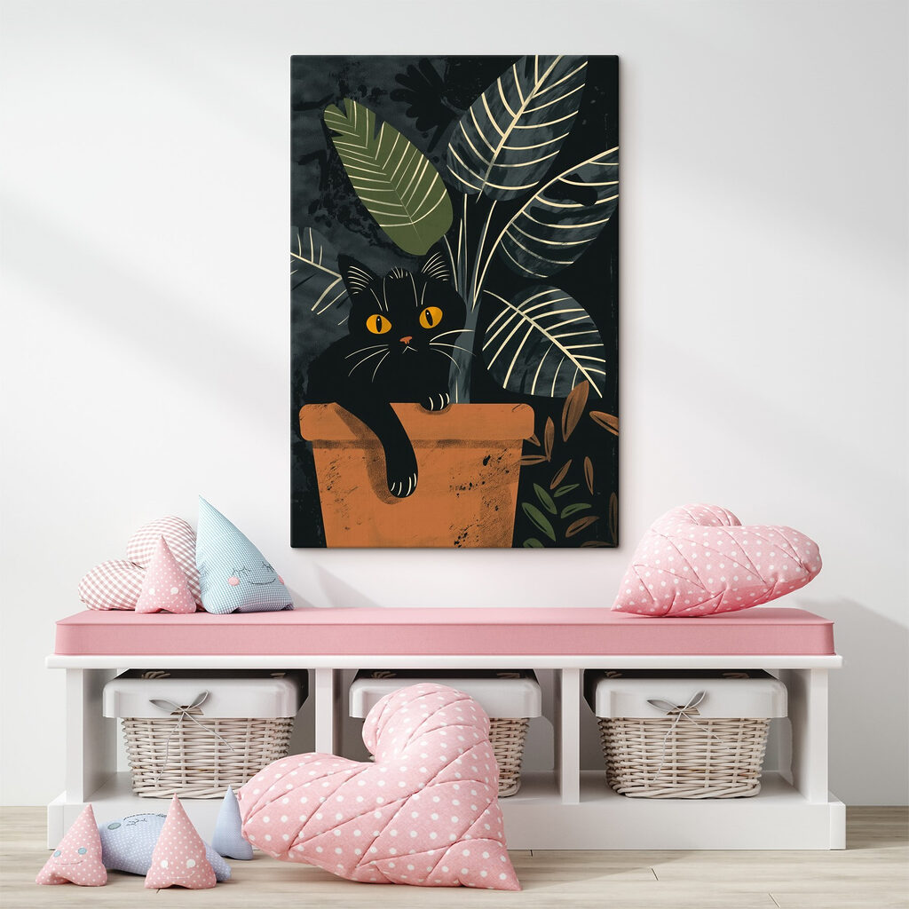 Zwarte kat tussen bladnerven — interieur 3