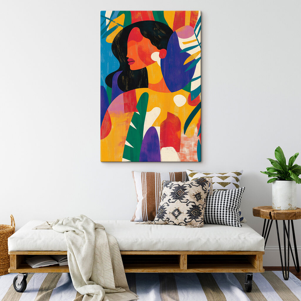 Vrouw in zonnige kleurvakken — interieur 2