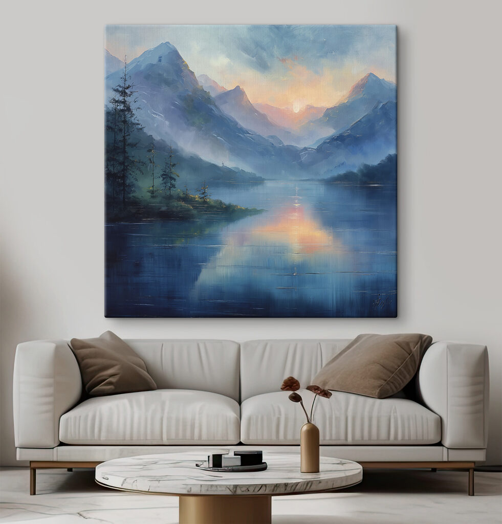Bergmeer in blauwe avondnevel — interieur 1