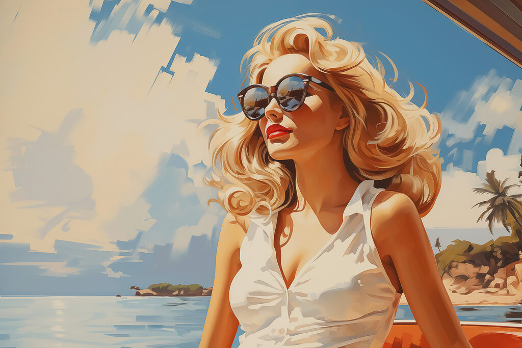 Zonnebril onder een zomerlucht — volledig ontwerp