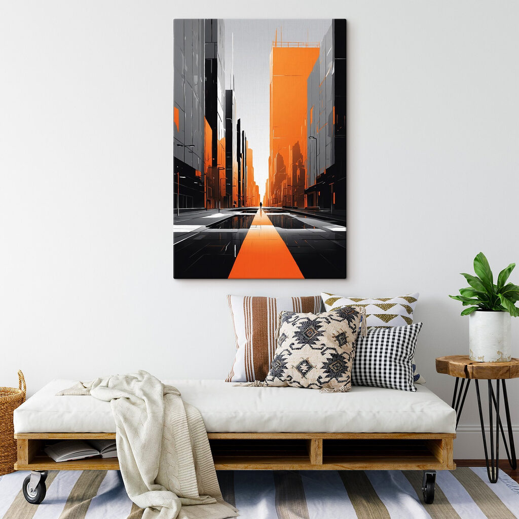 Oranje perspectief tussen stadsblokken — interieur 4