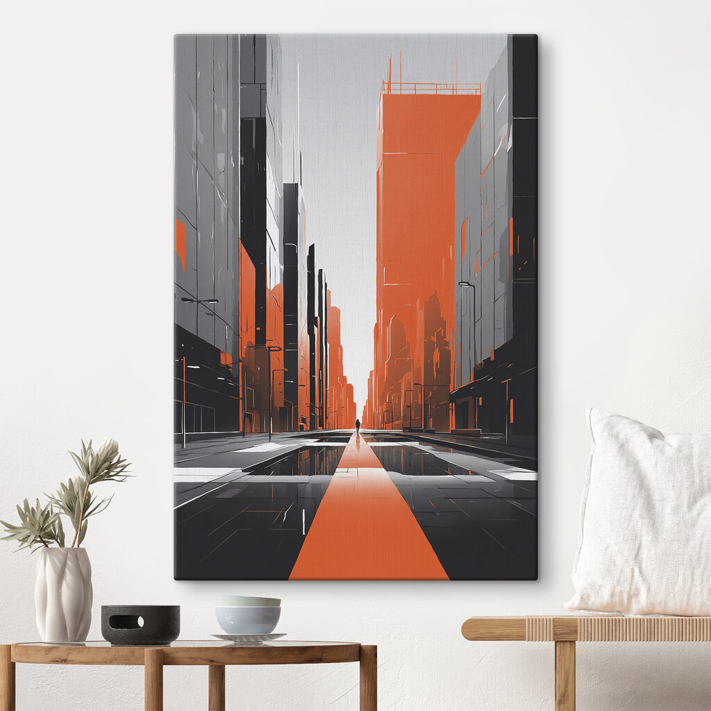 Oranje perspectief tussen stadsblokken — interieur 1