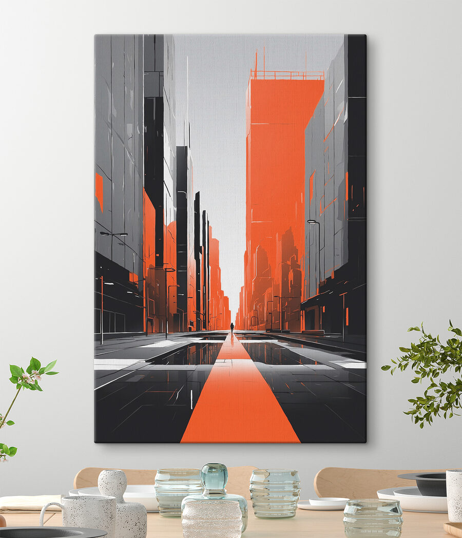 Oranje perspectief tussen stadsblokken — interieur 2