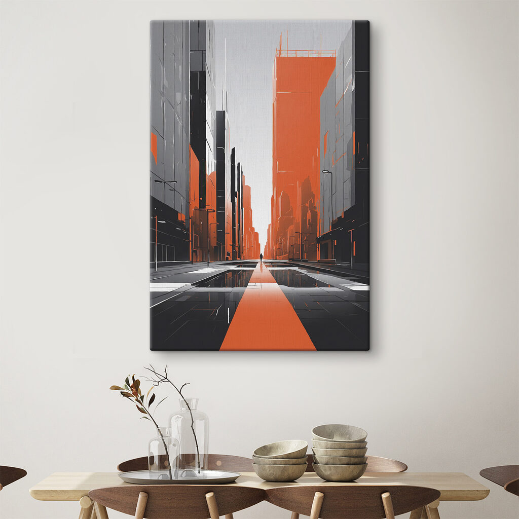 Oranje perspectief tussen stadsblokken — interieur 3
