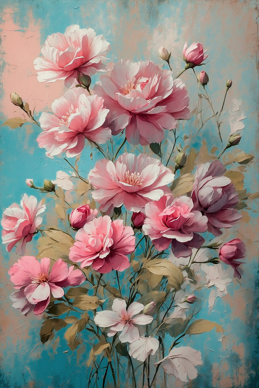 Schilderij van roze bloemen — volledig ontwerp