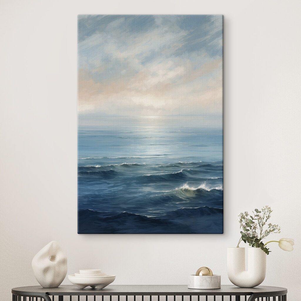 De zee in perziktinten in een interieur