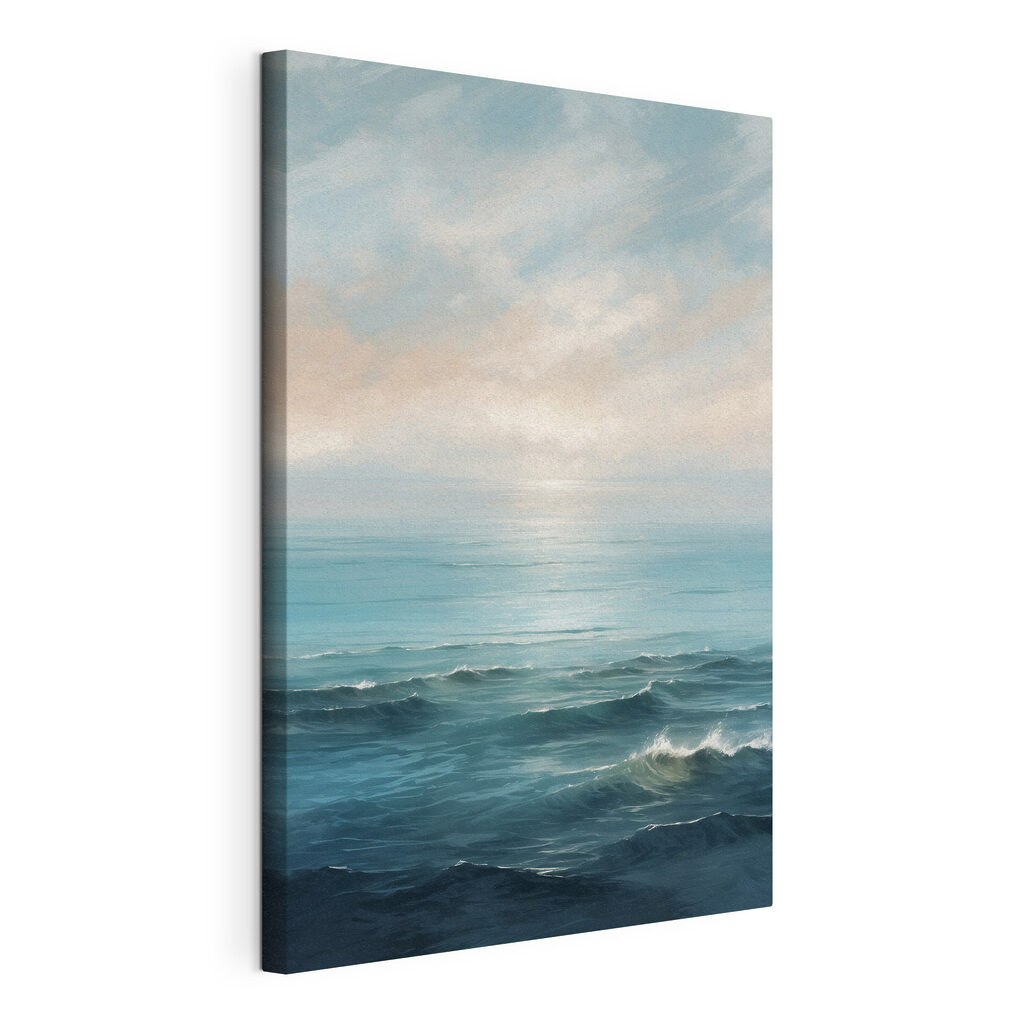 De zee in perziktinten, gespannen canvas met doorlopende rand