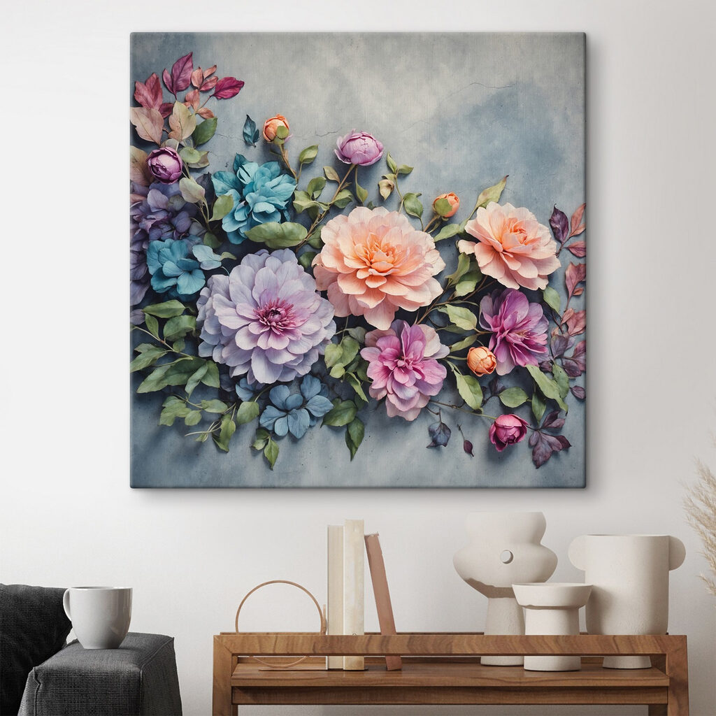 Pastelboeket tegen blauwe schaduw — interieur 4