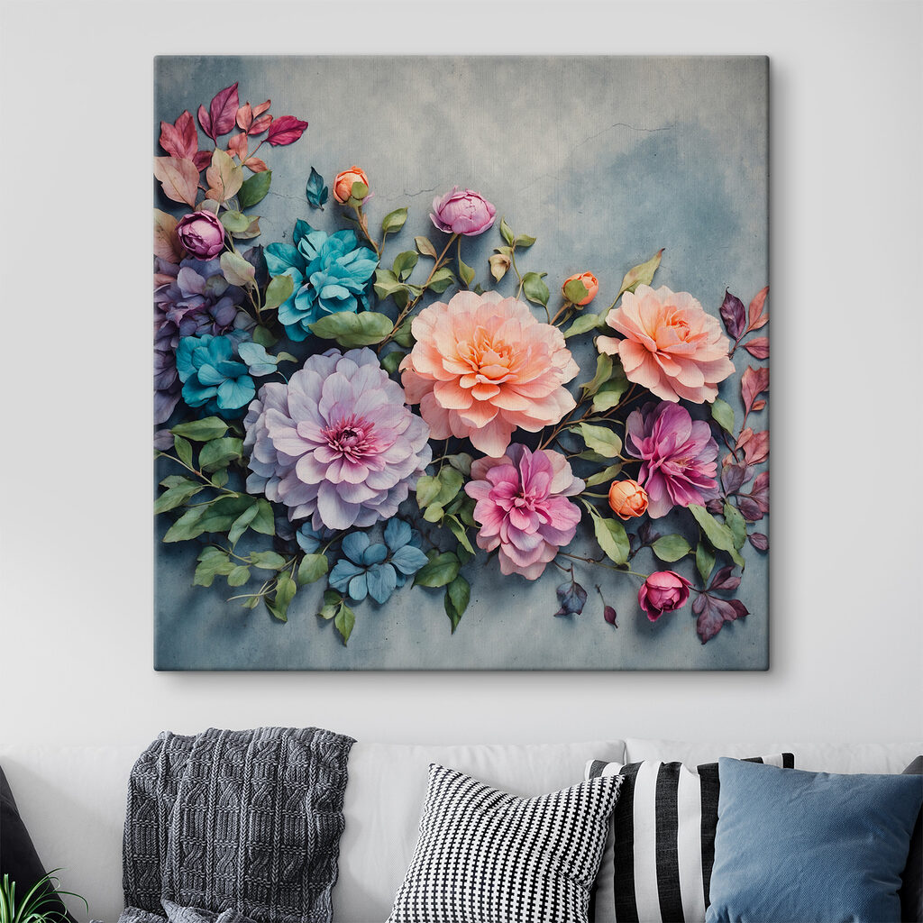 Pastelboeket tegen blauwe schaduw — interieur 1