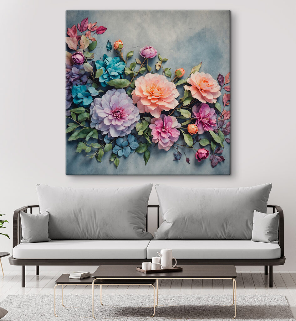 Pastelboeket tegen blauwe schaduw — interieur 2