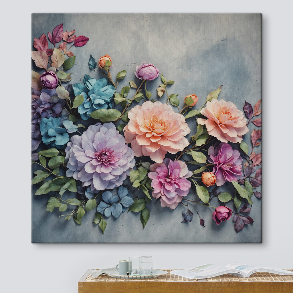 Pastelboeket tegen blauwe schaduw — interieur 3