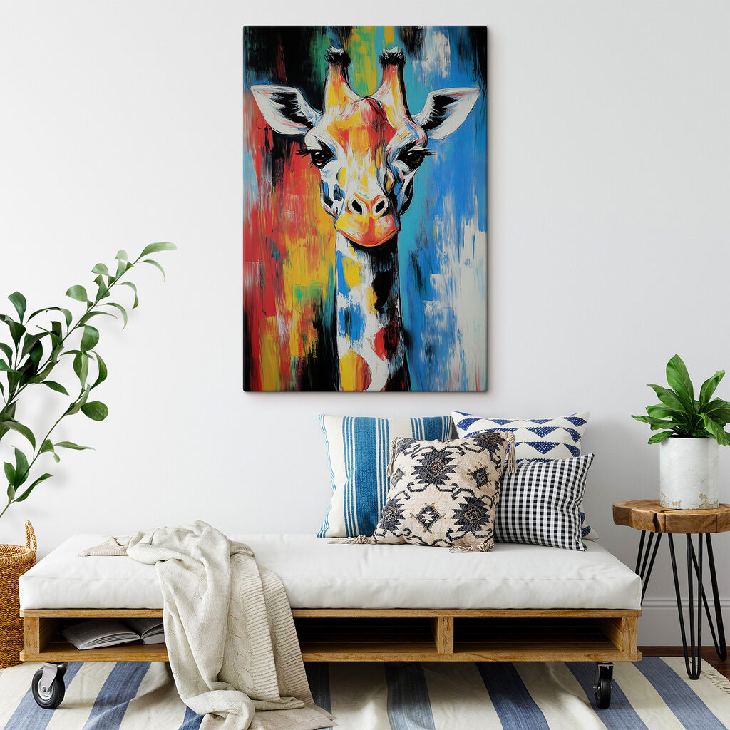 Giraffenblik tussen kleurbanen — interieur 3