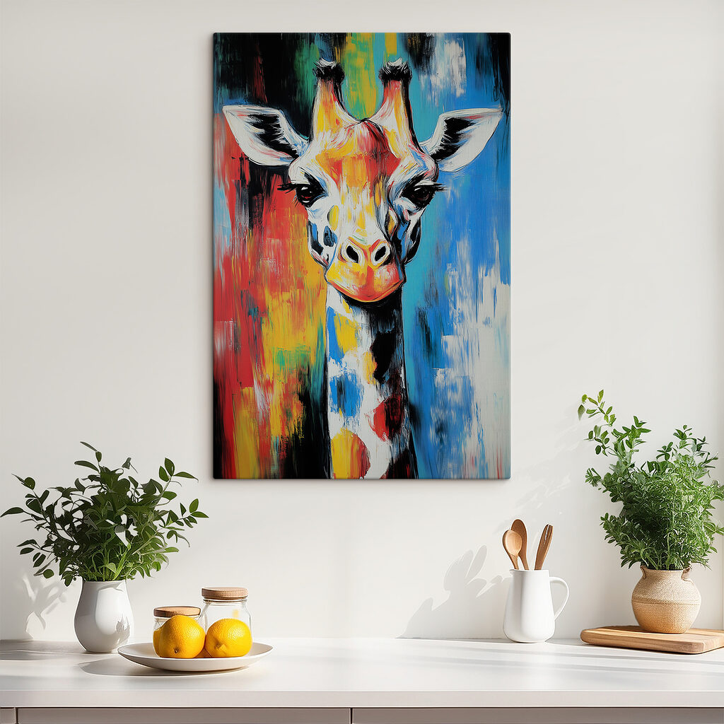 Giraffenblik tussen kleurbanen — interieur 4