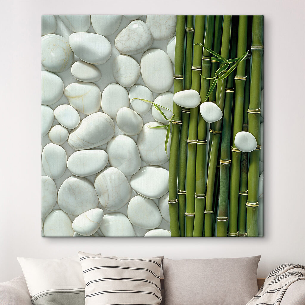 Bamboe naast witte kiezelvormen — interieur 2