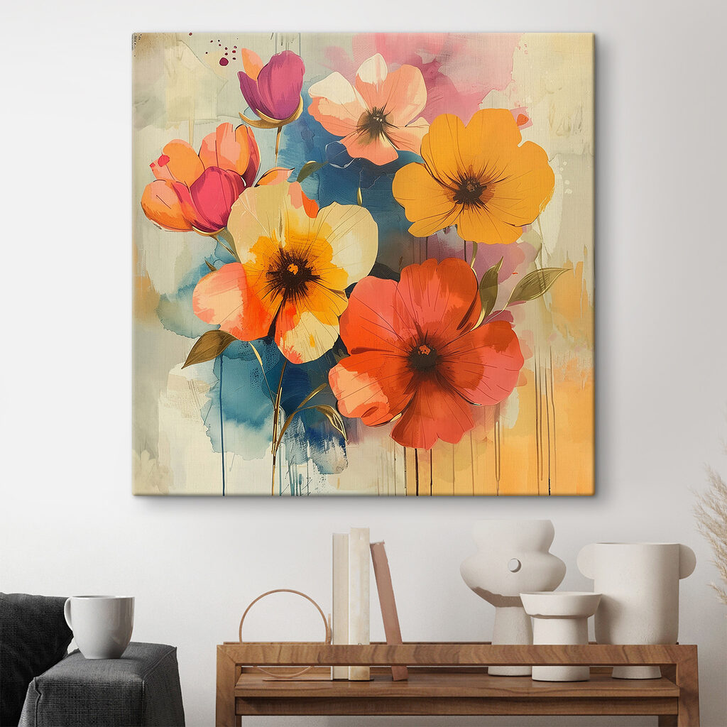 Warme bloemen in kleurvlakken — interieur 1