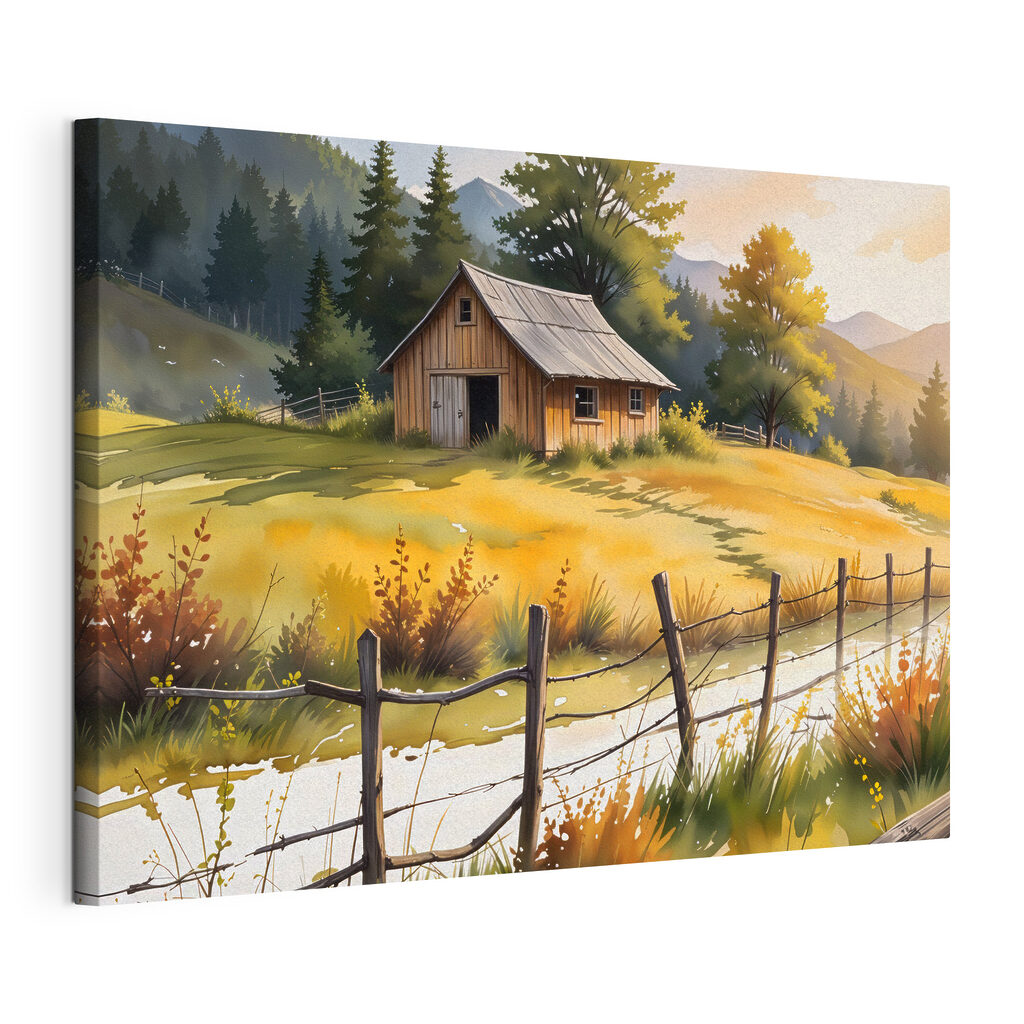Hut achter een hek, gespannen canvas met doorlopende rand