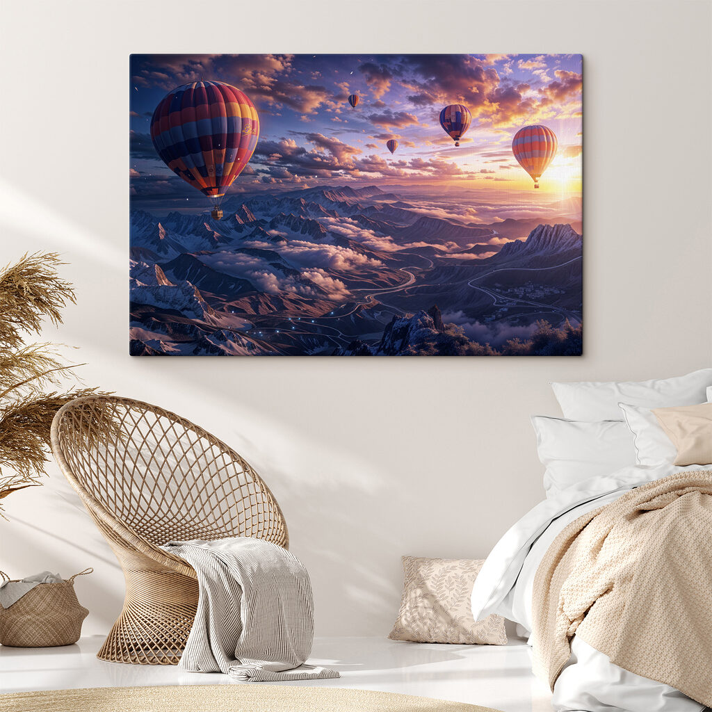 Ballonnen boven paarse bergen — interieur 1