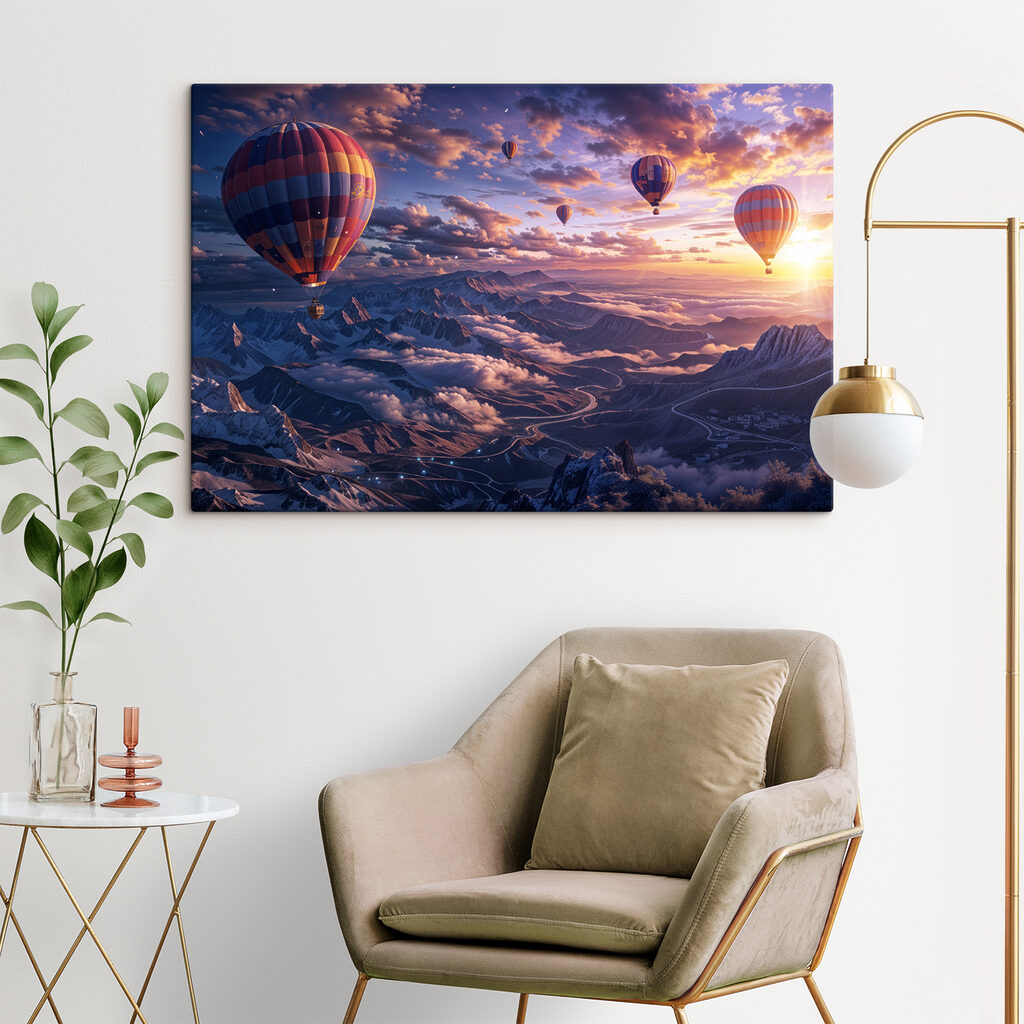 Ballonnen boven paarse bergen — interieur 2