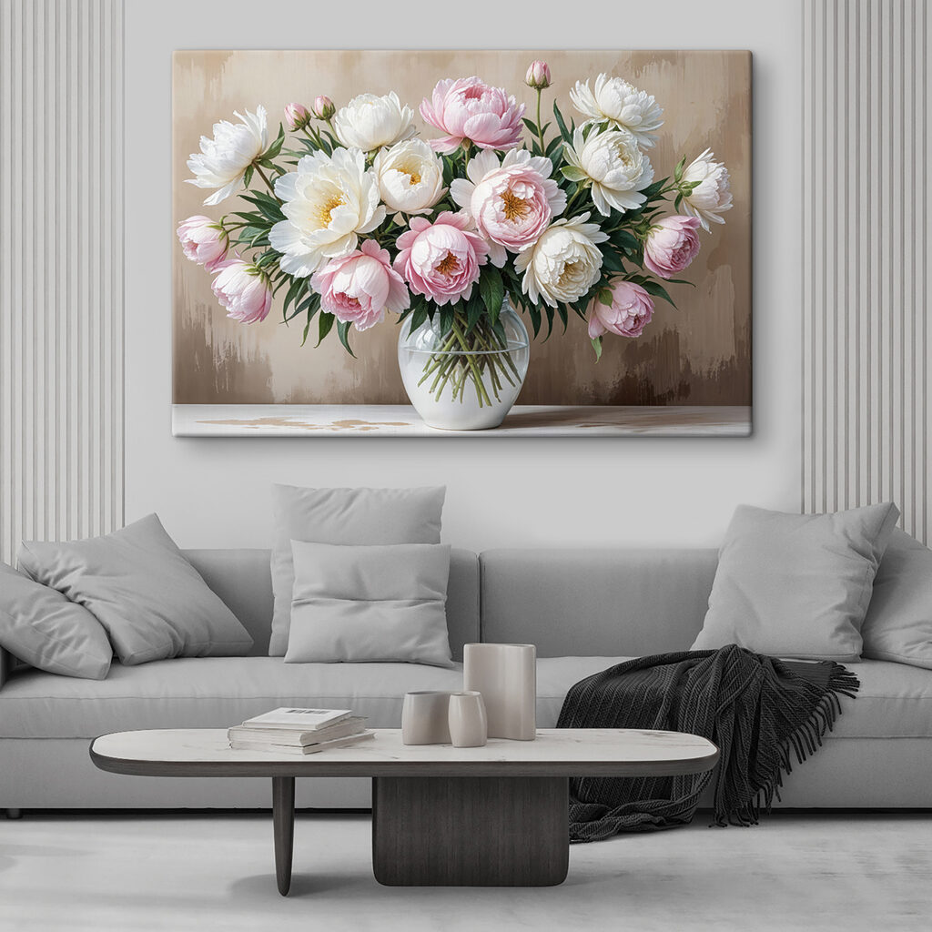 Vaas met bloemen op een tafel in een interieur