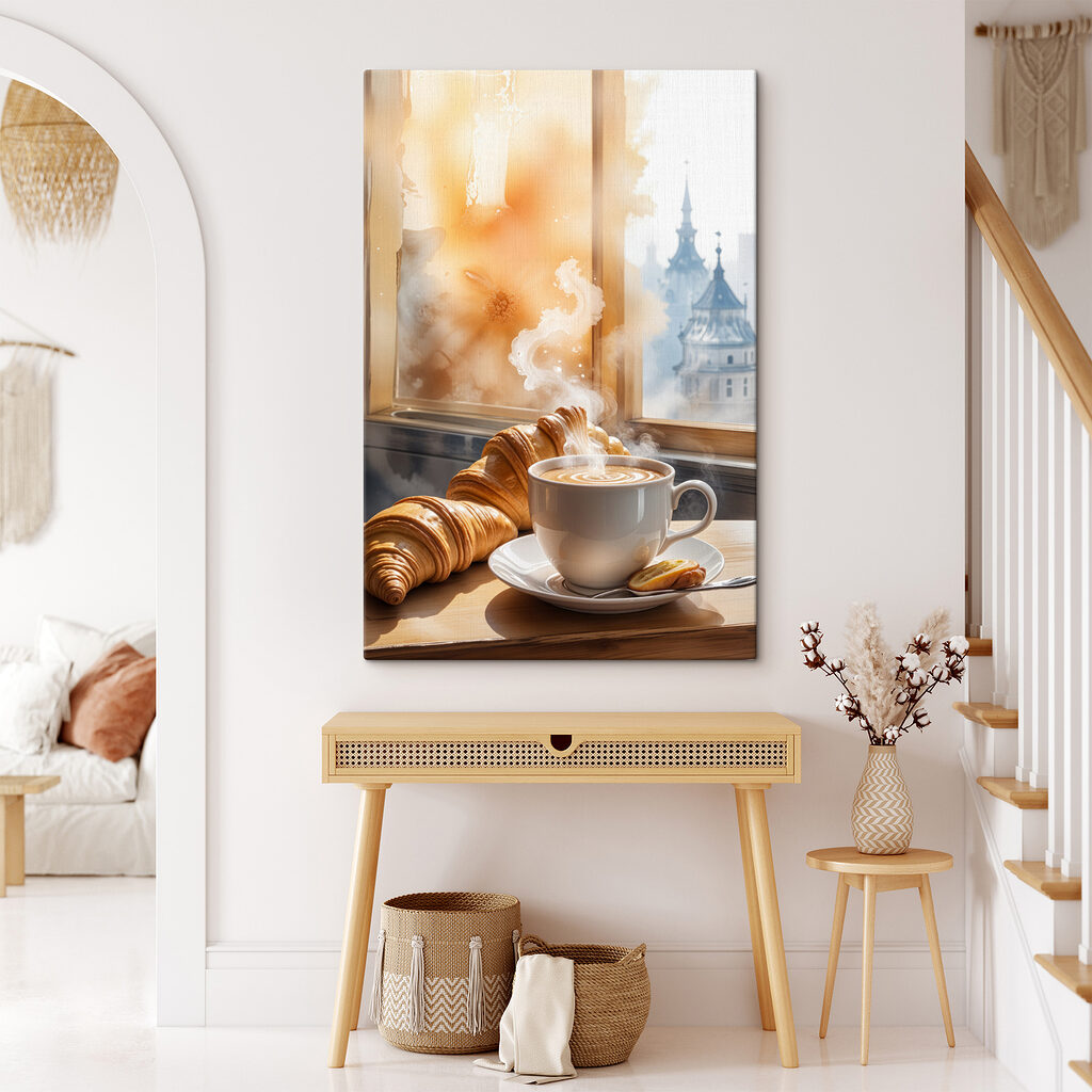 Croissants bij dampende ochtendkoffie — interieur 2