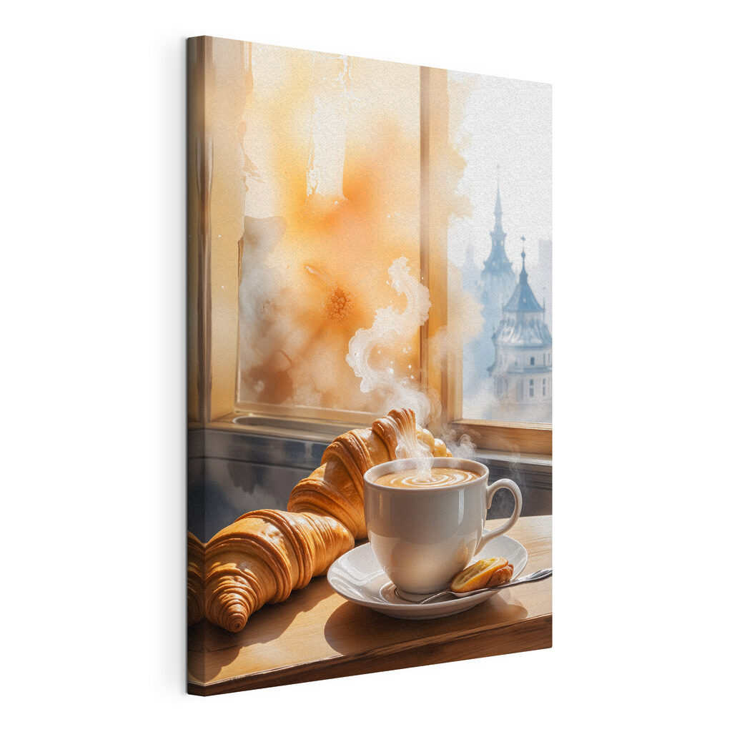 Croissants bij dampende ochtendkoffie — productweergave