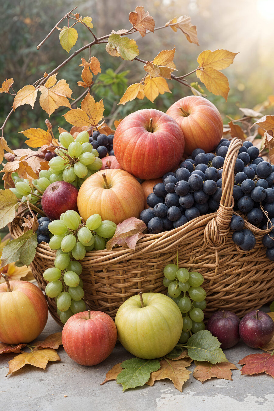 Een mand vol najaarsfruit — volledig ontwerp