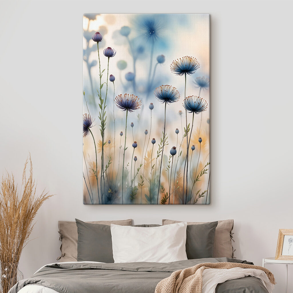 Blauwe pluisbollen boven zandgras — interieur 1