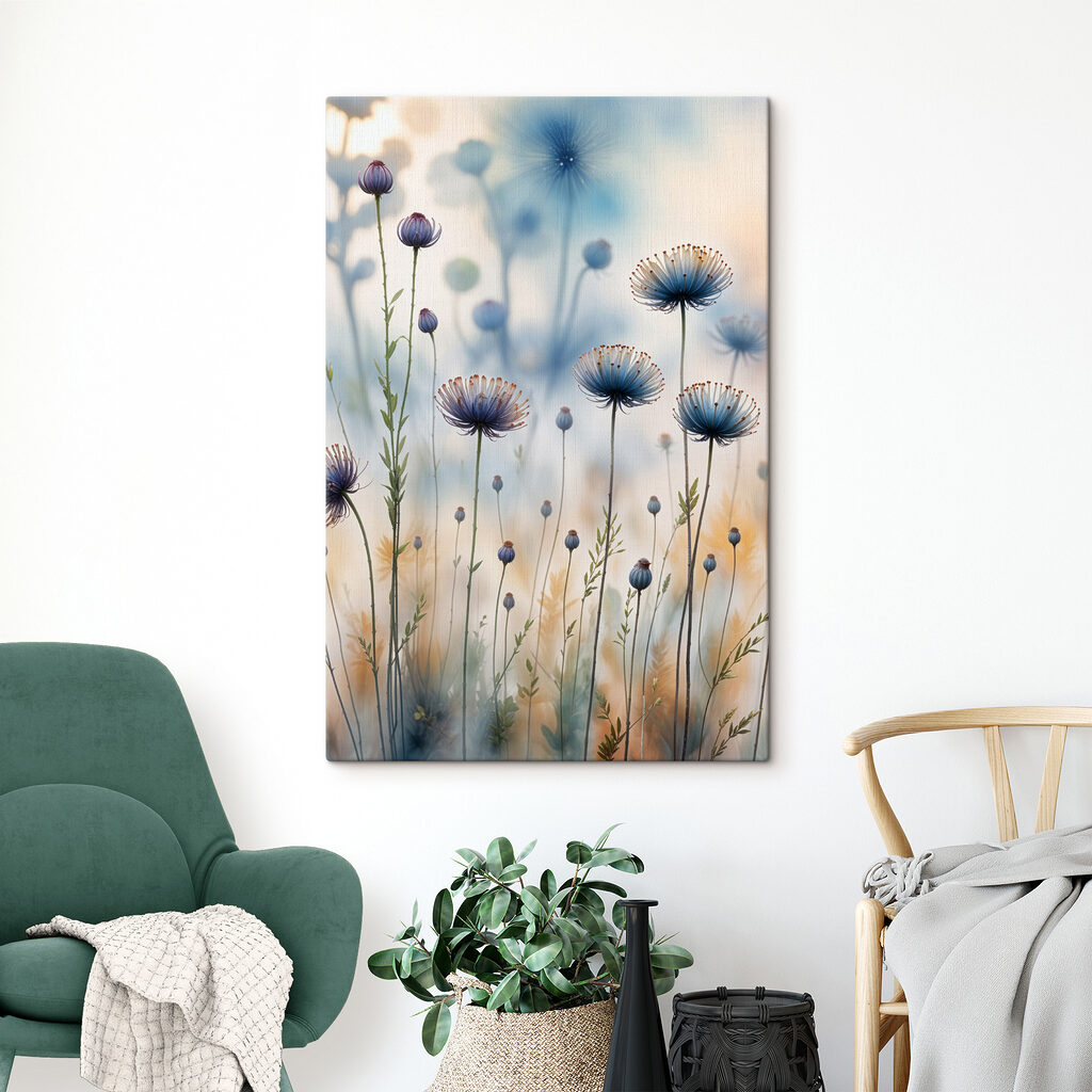 Blauwe pluisbollen boven zandgras — interieur 2