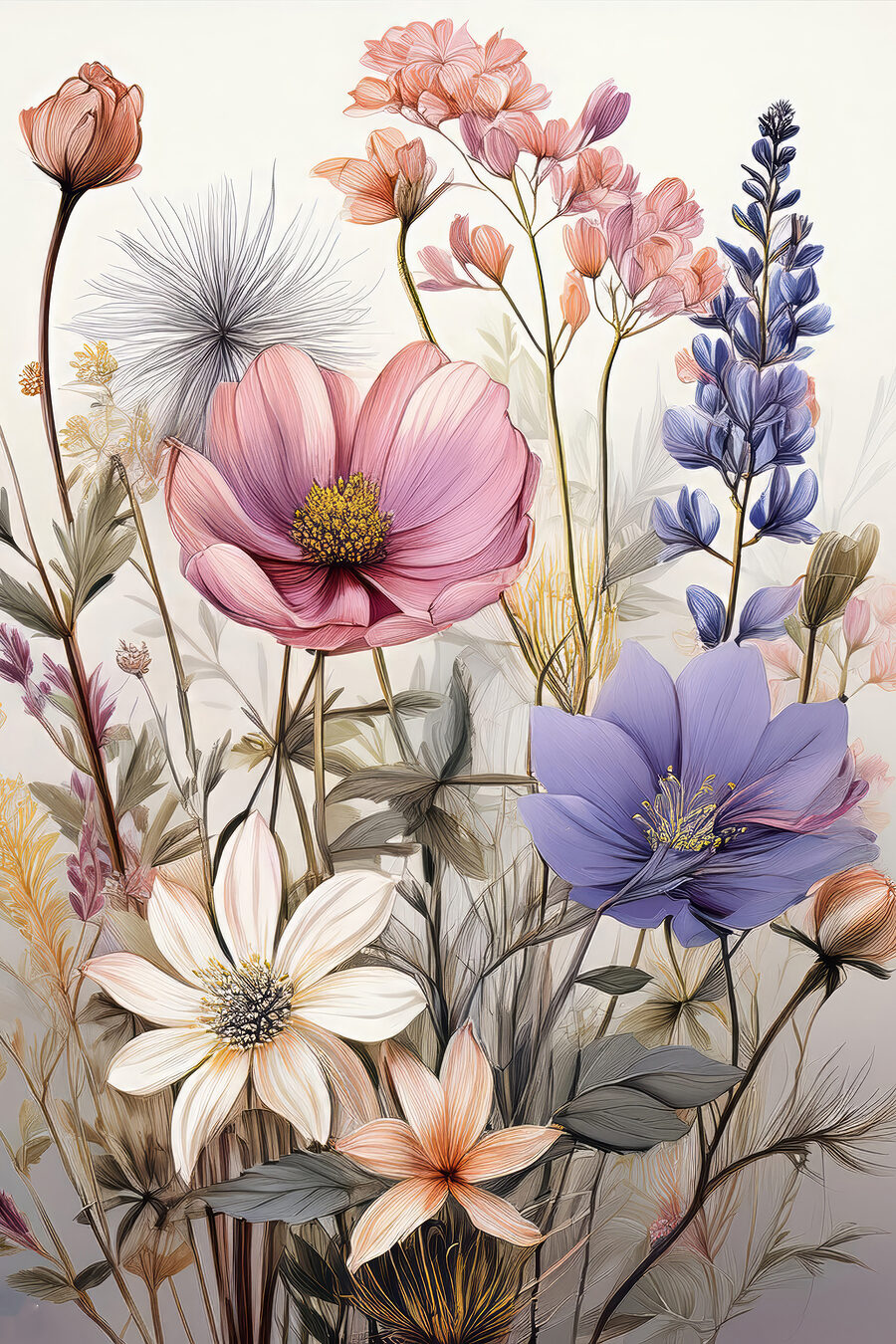 Veldbloemen in fijne pastels — volledig ontwerp