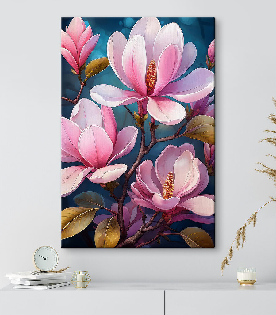 Roze magnolia op nachtblauw — interieur 2