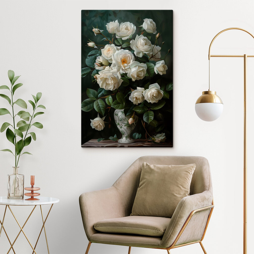 Witte rozen in schaduw — interieur 1