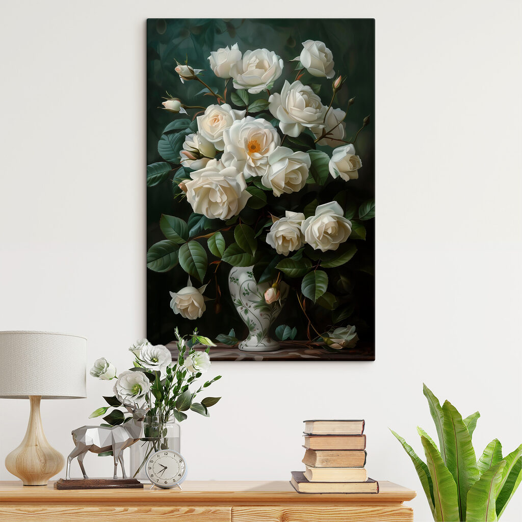 Witte rozen in schaduw — interieur 2