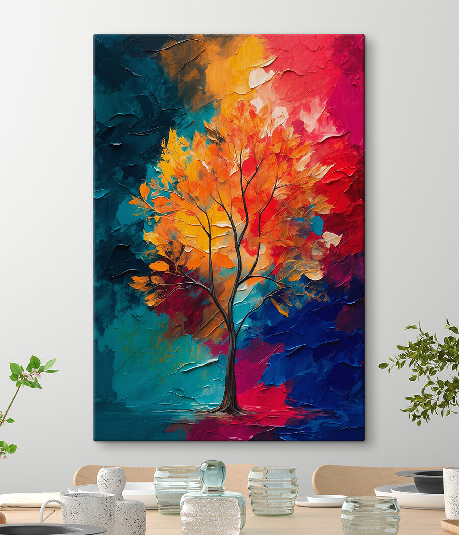 Een boom tussen verfkleuren — interieur 1