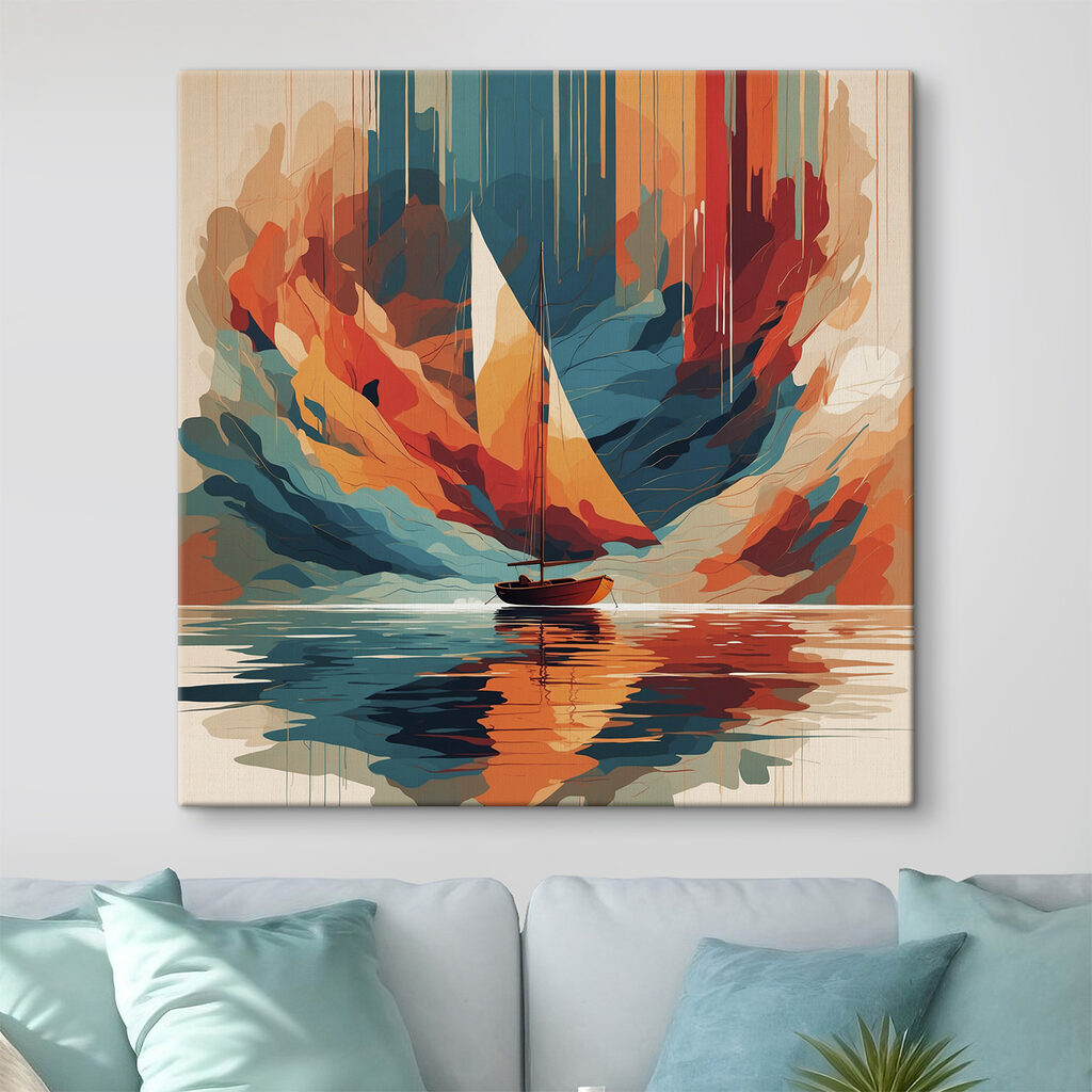 Zeilboot op water met kleurrijke wolken — interieur 2