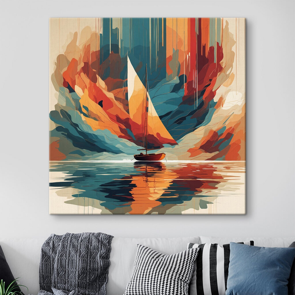 Zeilboot op water met kleurrijke wolken — interieur 4
