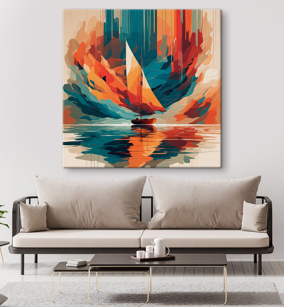 Zeilboot op water met kleurrijke wolken — interieur 3