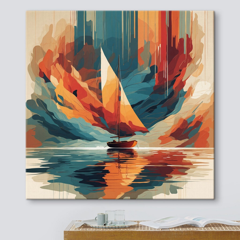 Zeilboot op water met kleurrijke wolken — interieur 5