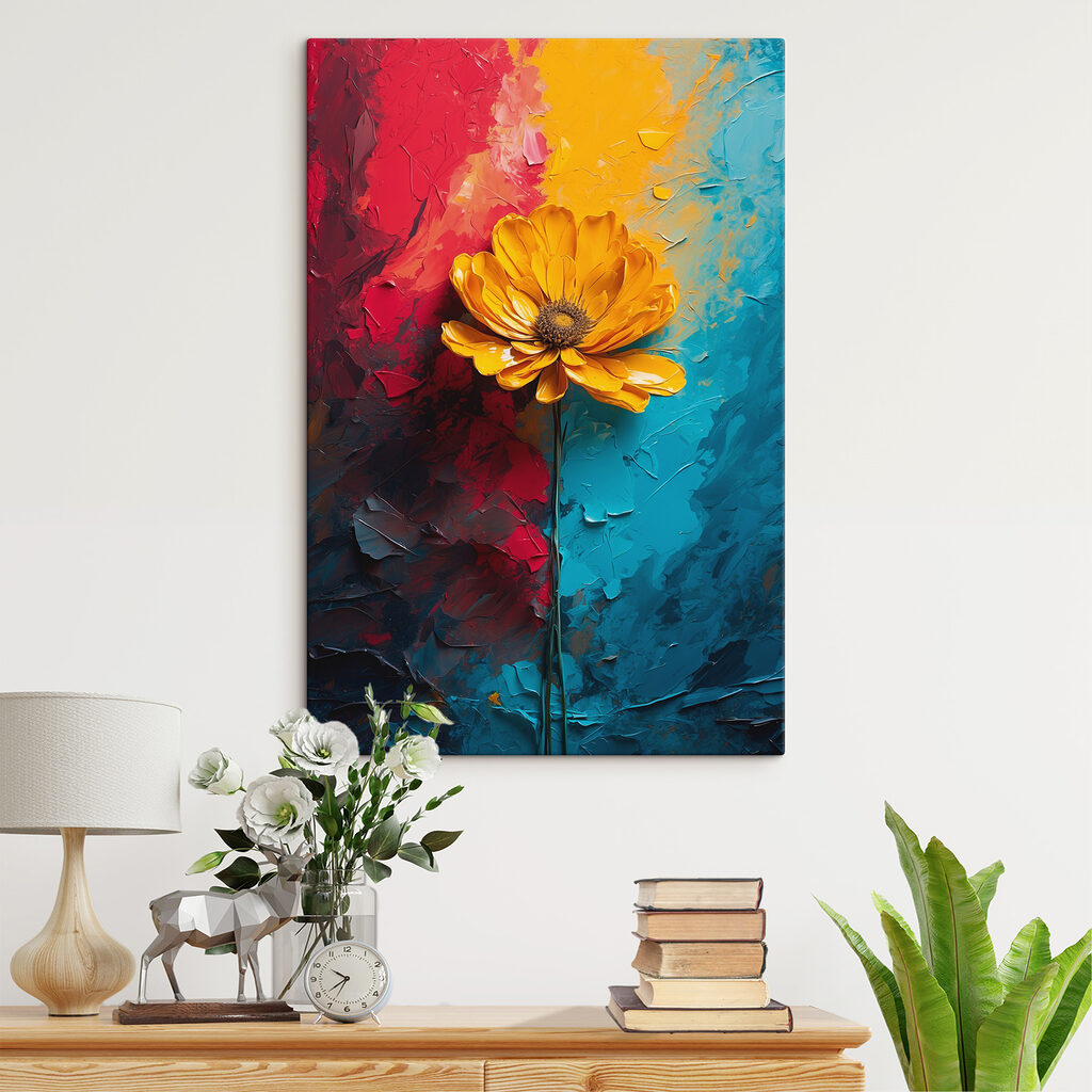 Gele bloem tussen kleurbanen — interieur 3