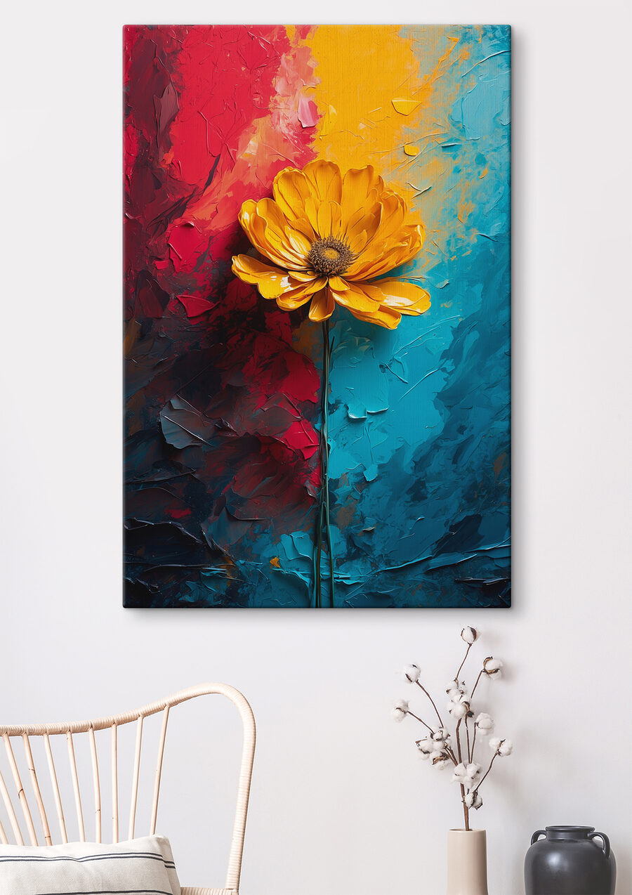 Gele bloem tussen kleurbanen — interieur 1