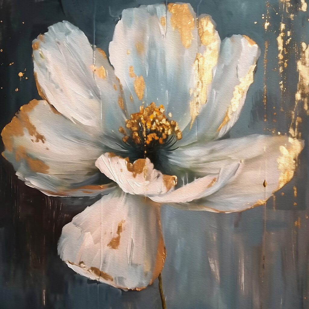 Witte bloem draagt goud — volledig ontwerp