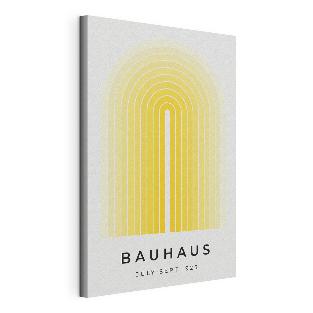 Gele bogen in Bauhausstijl, gespannen canvas met doorlopende rand