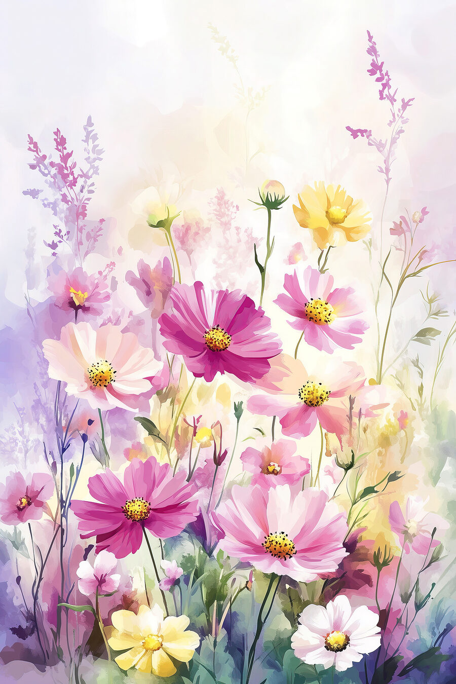 Veldbloemen in vrolijke aquarel — volledig ontwerp