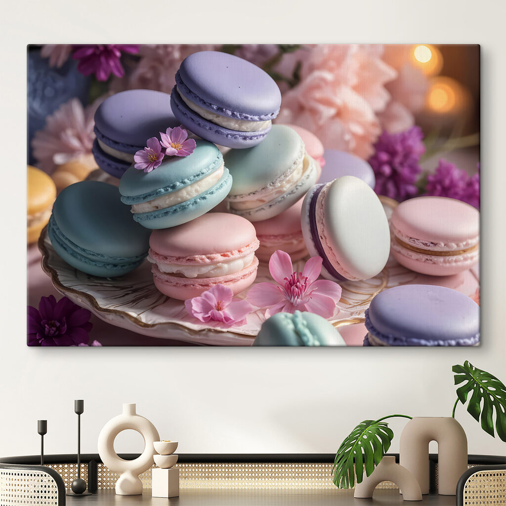 Macarons tussen lila bloemen — interieur 1