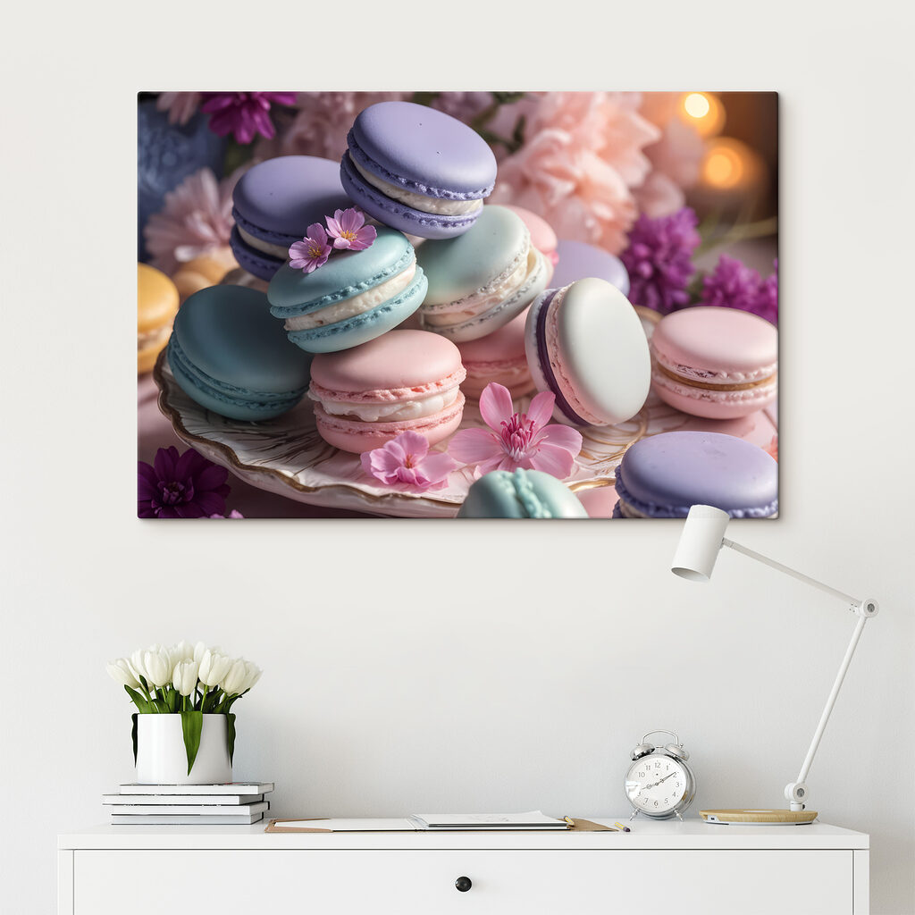 Macarons tussen lila bloemen — interieur 2