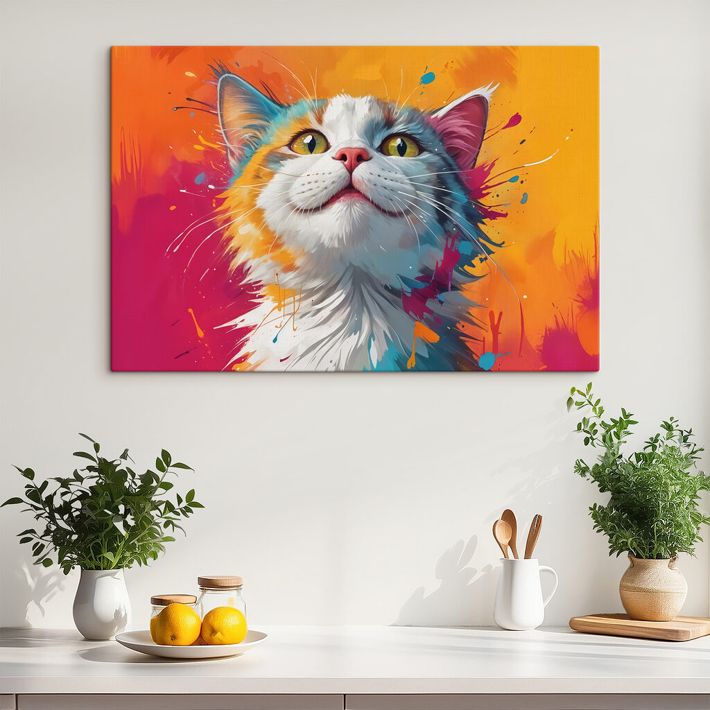Kat kijkt naar kleurspatten — interieur 2
