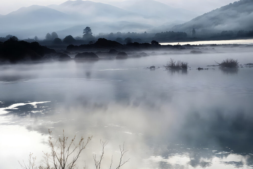 Nevel boven stil water — volledig ontwerp