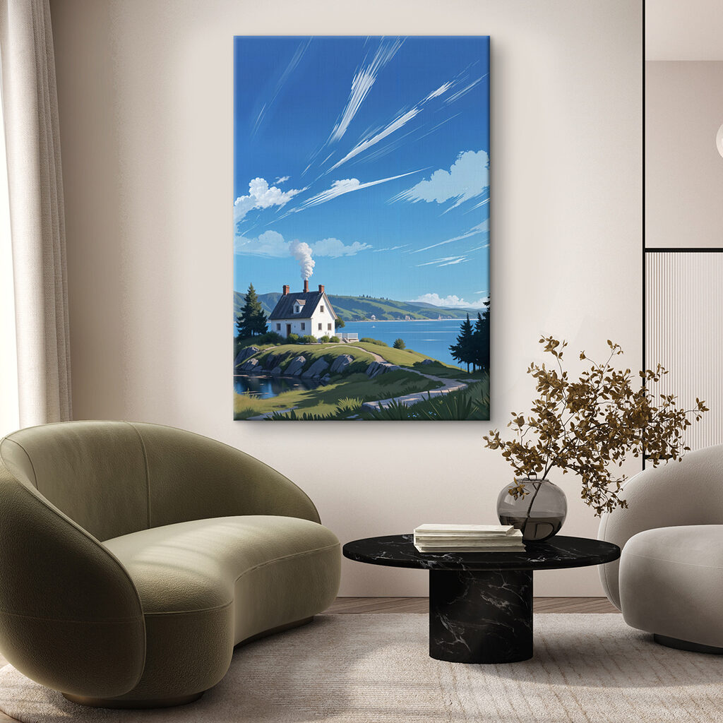 Wit huis onder wolkenstrepen — interieur 1
