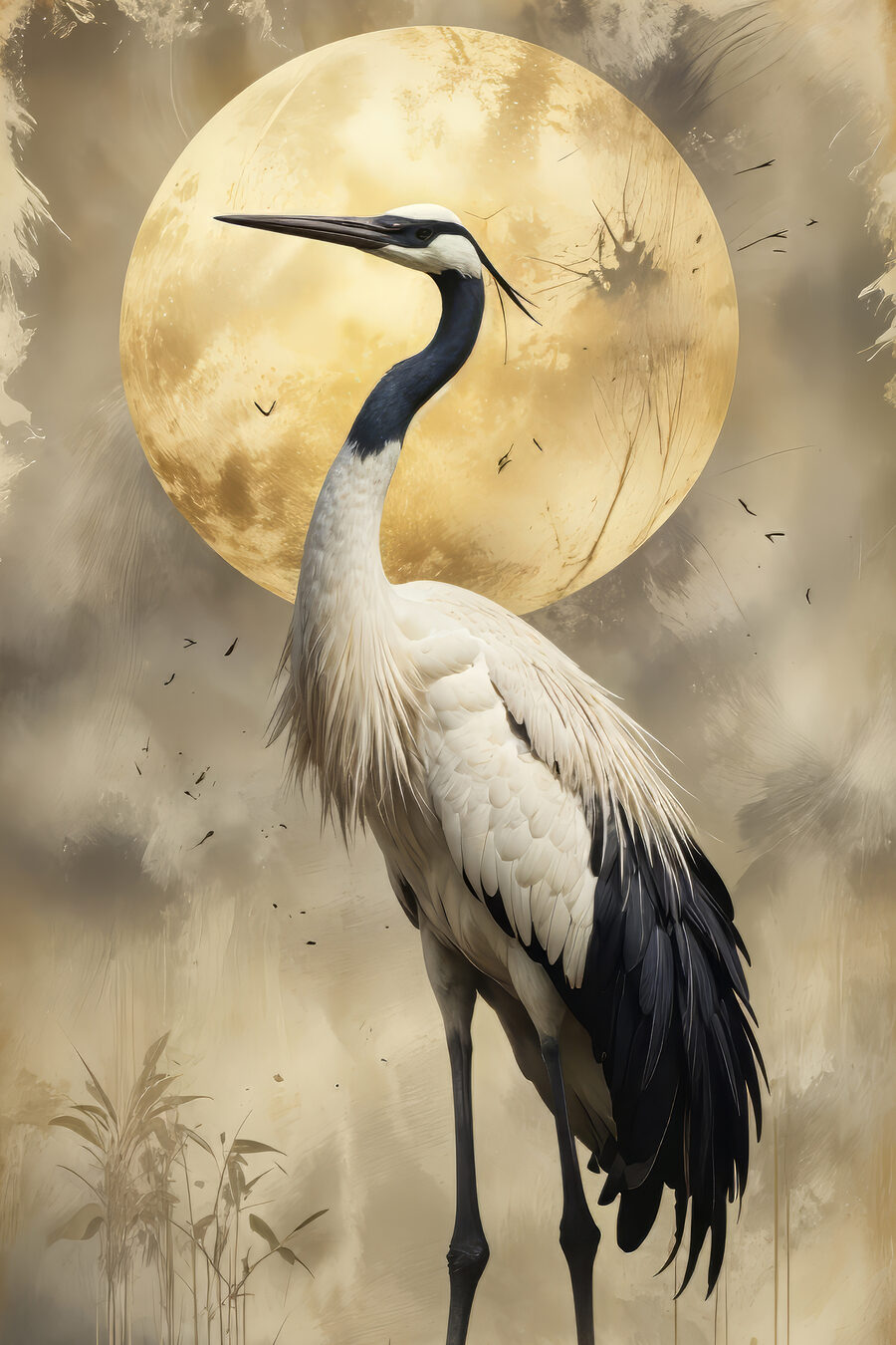 Kraanvogel voor gouden maan — volledig ontwerp