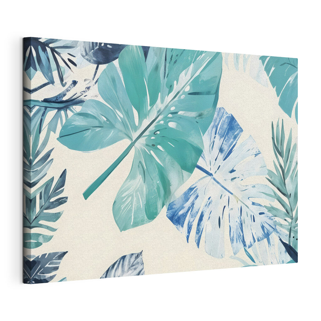Tropische bladeren in aquarel, gespannen canvas met doorlopende rand