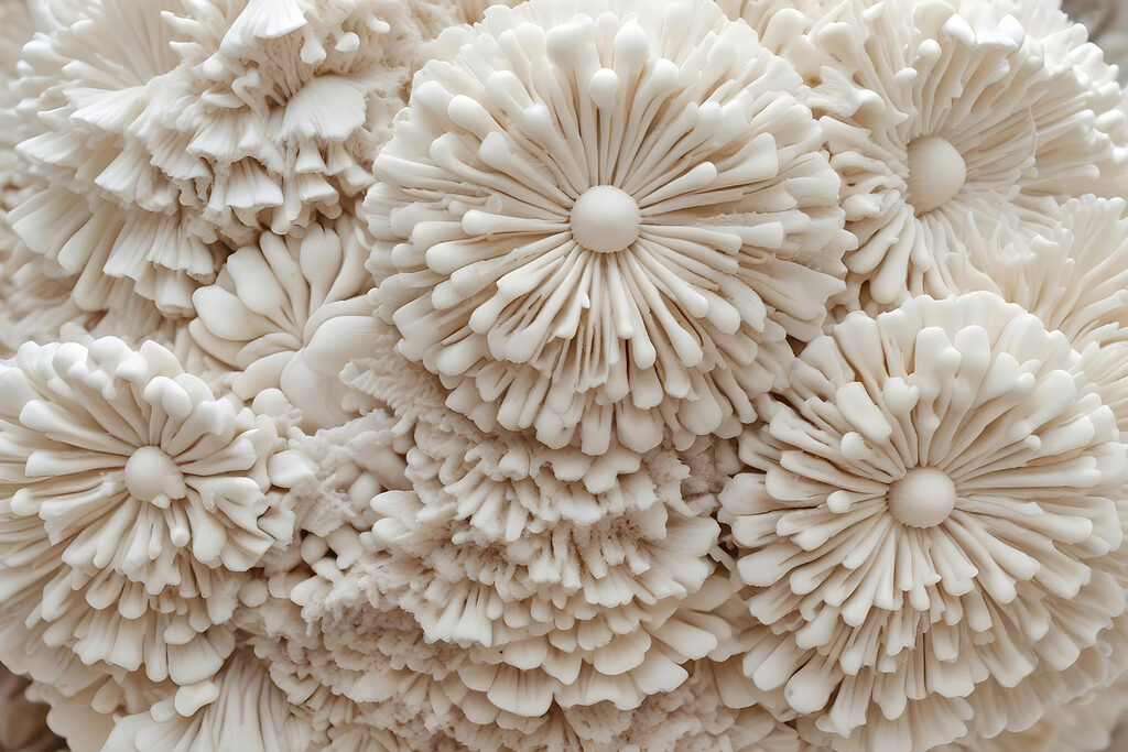 Witte bloemen als rozetten — volledig ontwerp